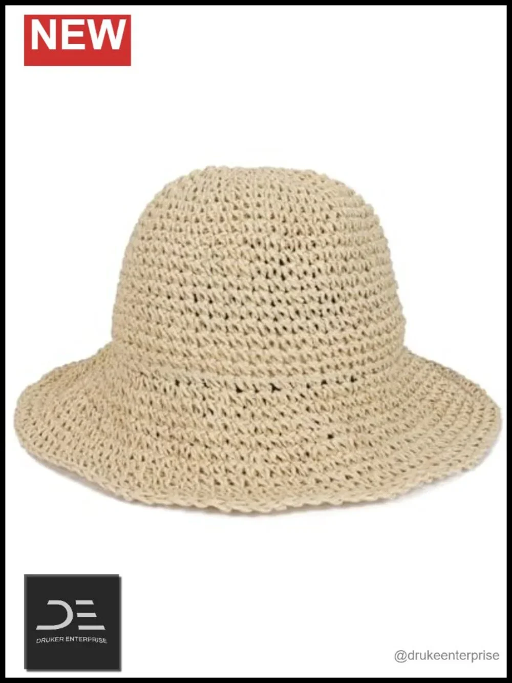 Foldable Wide Brim Crochet Straw Sun Hat for Beach Summer, Adjustable